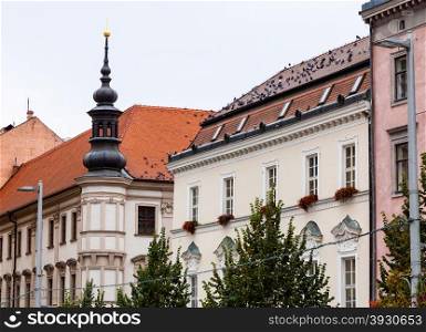 travel to Brno city - facade of houses in old Brno town, Czech