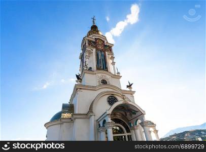 travel to Crimea - dome of Church-lighthouse of St. Nicholas the Wonderworker near Malorechenskoe village on Crimean Southern Coast of Black Sea