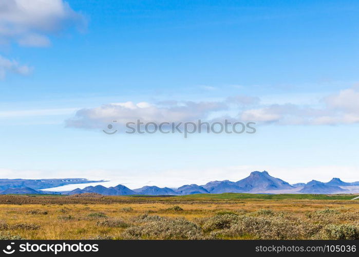 travel to Iceland - blue sky over icelandic land near Biskupstungnabraut road near Gullfoss waterfall in autumn