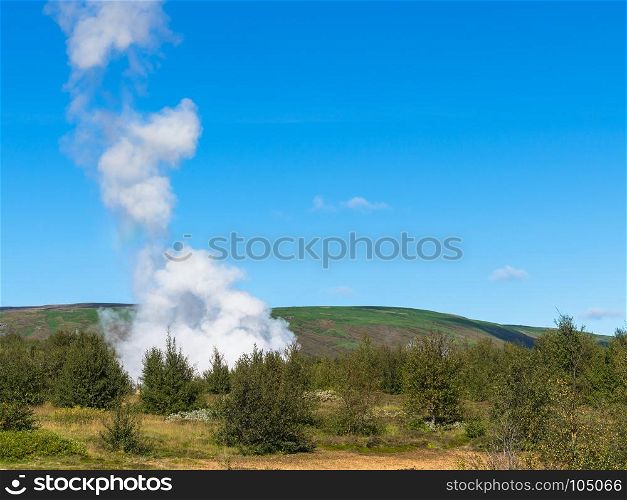 travel to Iceland - eruption in Haukadalur geyser valley in september