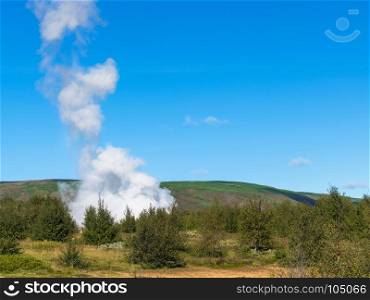 travel to Iceland - eruption in Haukadalur geyser valley in september