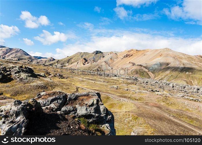 travel to Iceland - mountain slope around Landmannalaugar area of Fjallabak Nature Reserve in Highlands region of Iceland in september