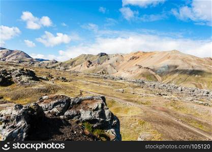 travel to Iceland - mountain slope around Landmannalaugar area of Fjallabak Nature Reserve in Highlands region of Iceland in september