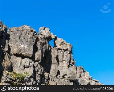 travel to Iceland - old rocks of Almannagja Fault in Thingvellir national park in autumn