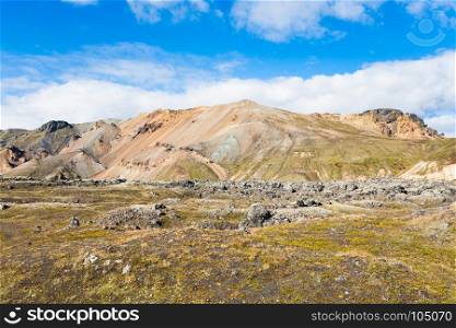travel to Iceland - plateau in Landmannalaugar area of Fjallabak Nature Reserve in Highlands region of Iceland in september
