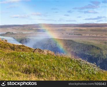 travel to Iceland - rainbow over canyon of Olfusa river in september