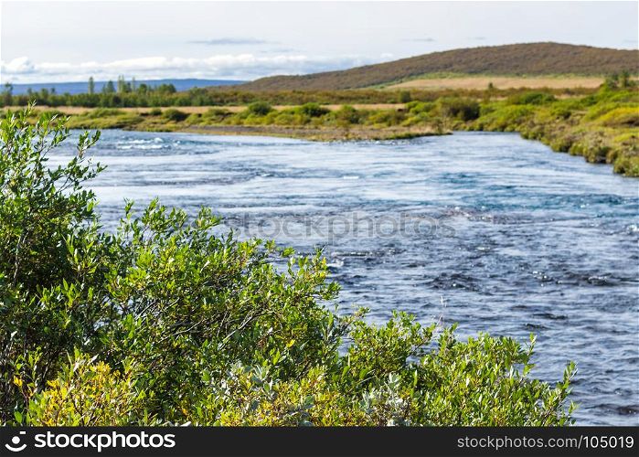 travel to Iceland - riverbank of Bruara river in autumn