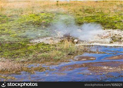 travel to Iceland - thermal spring in Haukadalur geyser valley in september