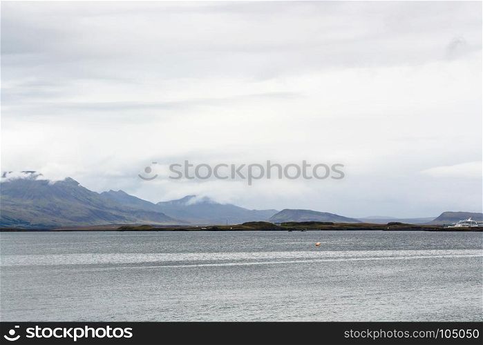 travel to Iceland - view of Atlantic ocean from promenade Sculpture and Shore Walk in Reykjavik city in september