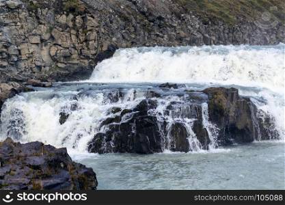 travel to Iceland - water on rapids in Gullfoss waterfall in autumn