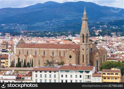 travel to Italy - above view of Basilica Santa Croce in Florence town from Piazzale Michelangelo