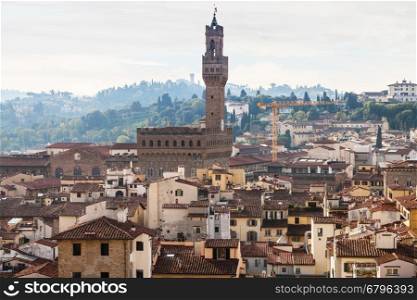 travel to Italy - above view of city center with Palazzo Vecchio in Florence from Campanile