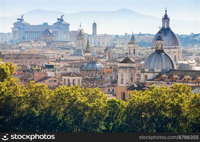 travel to Italy - above view of historic center of Rome city in side of Capitoline Hill from Castle of St Angel