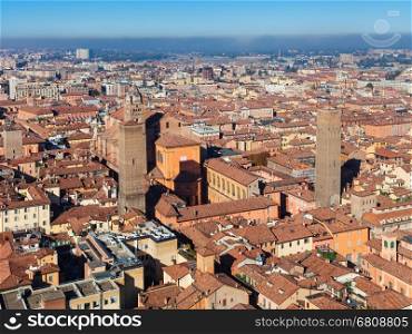 travel to Italy - above view of medieval Bologna city from Asinelli tower in sunny day