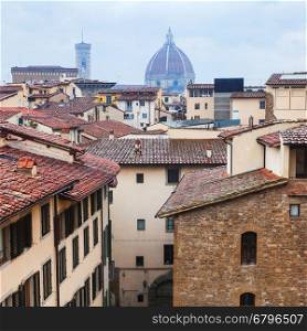 travel to Italy - above view of old residential quarter in Florence town in rain