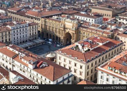 travel to Italy - above view of Piazza della Repubblica ( Republic Square) in Florence city from Campanile