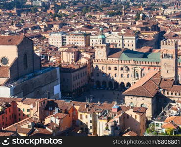 travel to Italy - above view of Piazza Maggiore in Bologna city from Asinelli tower