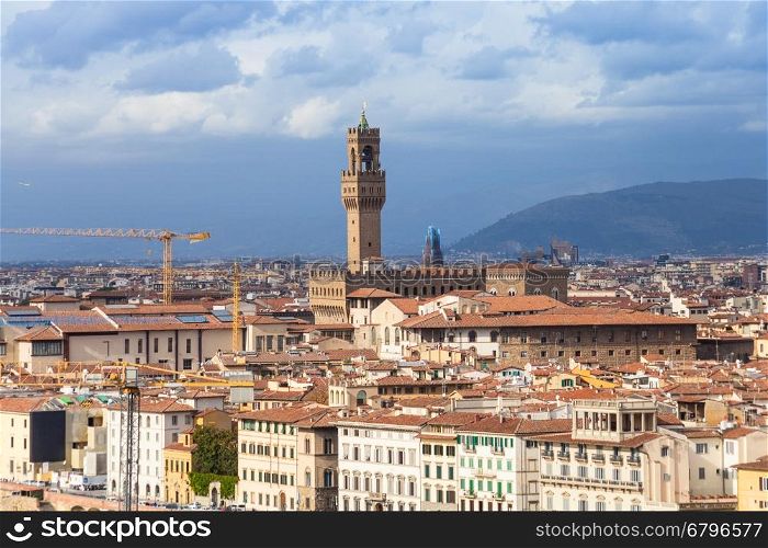 travel to Italy - cityscape of Florence city with Palazzo Vecchio from Piazzale Michelangelo