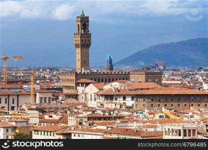travel to Italy - cityscape of Florence town with Palazzo Vecchio from Piazzale Michelangelo