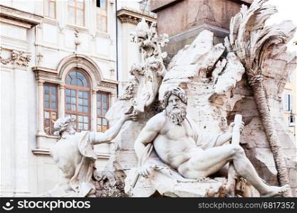 travel to Italy - decoration of Fontana dei Quattro Fiumi (Fountain of the Four Rivers) on Piazza Navona in Rome city