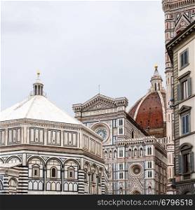 travel to Italy - domes of Florence Baptistery and Duomo Cathedral in rainy autumn day