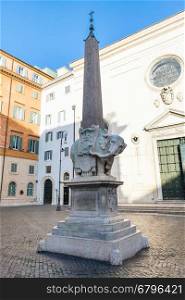 travel to Italy - Elephant and Obelisk by Bernini and Basilica of Saint Mary above Minerva (Church Santa Maria sopra Minerva) on square Piazza della Minerva in Rome city