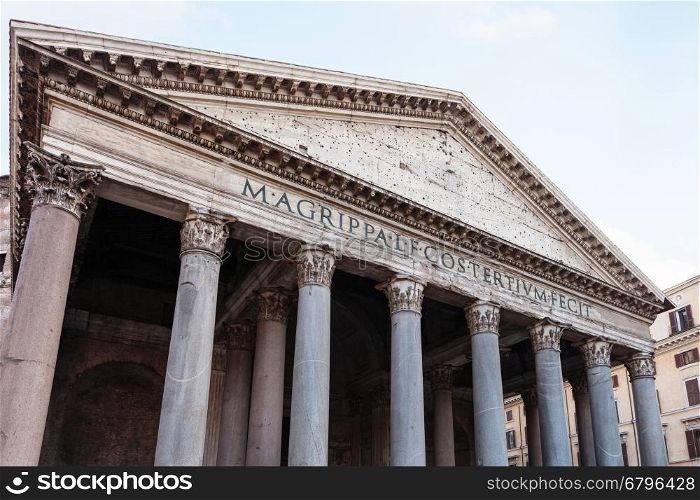 travel to Italy - facade of Pantheon church in Rome city