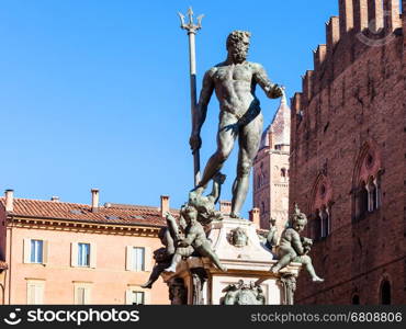 travel to Italy - figure of Neptune in Bologna city in sunny day