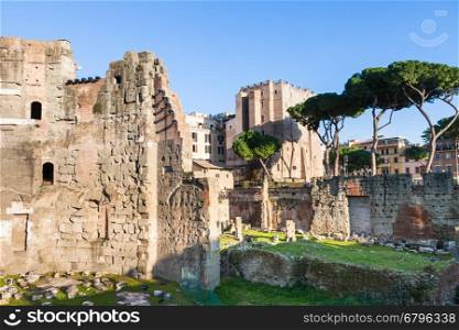 travel to Italy - Forum of Nerva and Torre dei Conti on ancient roman forums in Rome city