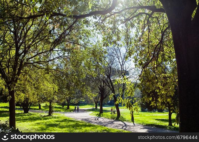 travel to Italy - green urban park of Villa Borghese gardens in Rome city in autumn