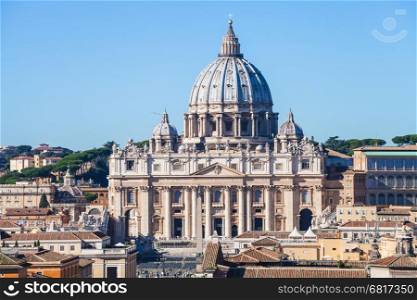 travel to Italy - Papal Basilica of St Peter and square in Vatican city, view from Castle of Holy Angel