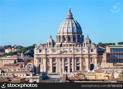 travel to Italy - Papal Basilica of St Peter (Basilica Papale di San Pietro) in Vatican city, view from Castle of Holy Angel