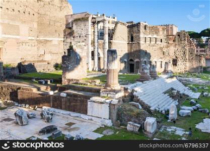 travel to Italy - ruins of Forum of Augustus and Forum of Nerva and the Temple of Mars Ultor on ancient roman forums in Rome city