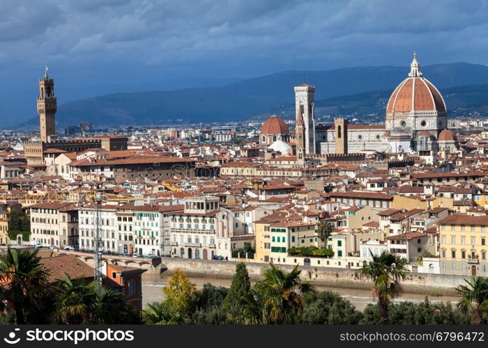 travel to Italy - skyline of Florence city with Duomo and Palazzo Vecchio from Piazzale Michelangelo