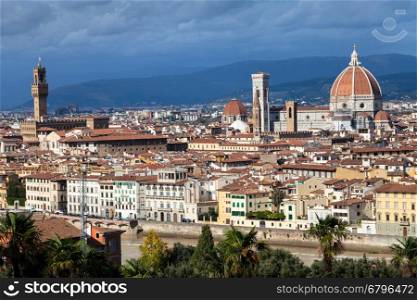 travel to Italy - skyline of Florence city with Duomo and Palazzo Vecchio from Piazzale Michelangelo