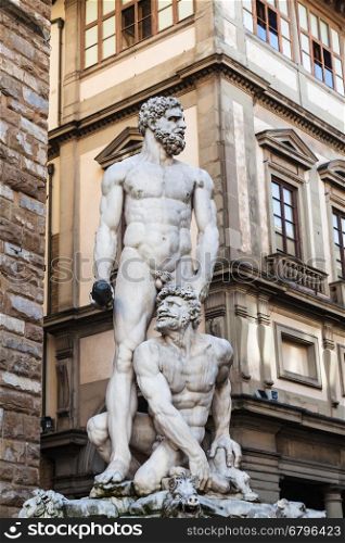 travel to Italy - statue Hercules and Cacus on Piazza della Signoria in Florence city. This work by the Florentine artist Baccio Bandinelli (1525-1534)