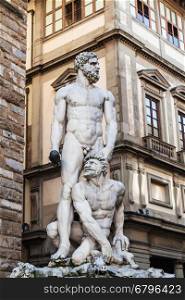 travel to Italy - statue Hercules and Cacus on Piazza della Signoria in Florence city. This work by the Florentine artist Baccio Bandinelli (1525-1534)