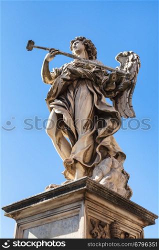 travel to Italy - statue of Angel close up on bridge Ponte Sant Angelo in Rome city
