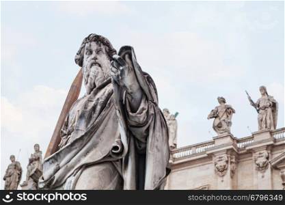travel to Italy - Statue Paul the Apostle close up on piazza San Pietro in Vatican city