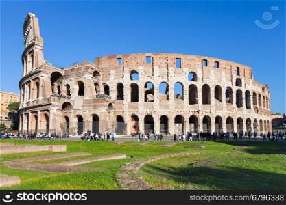 travel to Italy - view of ancient roman amphitheater coliseum in Rome city