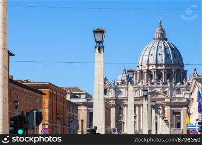 travel to Italy - view of St. Peter's Basilica in Vatican city from street via Conciliazione