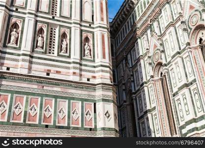 travel to Italy - walls of Giotto's Campanile and Duomo Cathedral Santa Maria del Fiore in Florence city