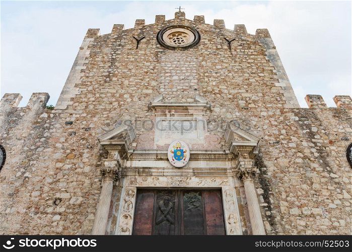 travel to Sicily, Italy - facade of Duomo di Taormina (Cathedral San Nicolo di Bari) in Taormina city