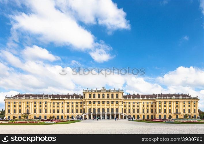 travel to Vienna city - blue sky with white clouds over Schloss Schonbrunn palace, Vienna, Austria