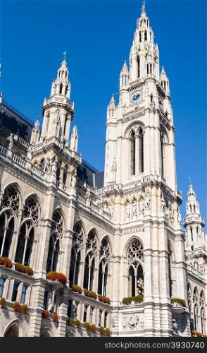 travel to Vienna city - facade of Rathaus (Town Hall) in Vienna, Austria