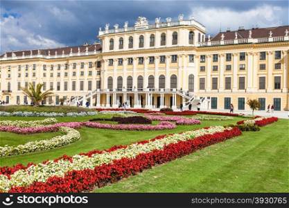 travel to Vienna city - flowers in garden of Schloss Schonbrunn palace, Vienna, Austria