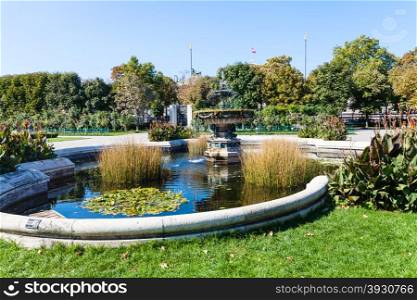 travel to Vienna city - fountain in Volksgarten (People&rsquo;s Garden) public park of Hofburg, Vienna, Austria.