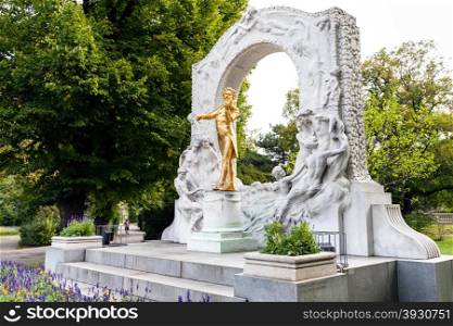 travel to Vienna city - memorial of Johann Strauss son in Stadtpark (City Park) Vienna, Austria