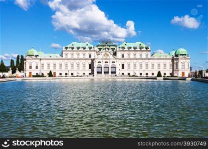 travel to Vienna city - pool and view of Upper Belvedere Palace, Vienna, Austria