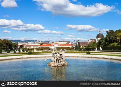 travel to Vienna city - pool of lower cascade of Belvedere garden, Vienna, Austria